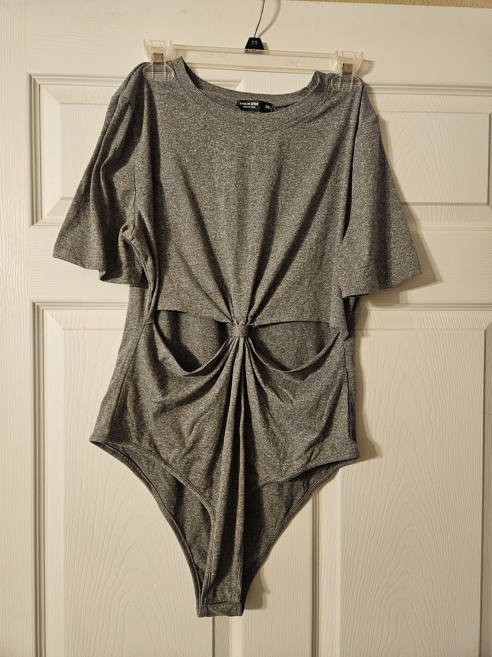 SHEIN Gray Knot-Front Short Sleeve Bodysuit